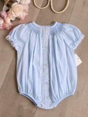 Blue Heirloom Bubble Vintage Lace Pink Bullion Bud Embroidery Boutique NWT